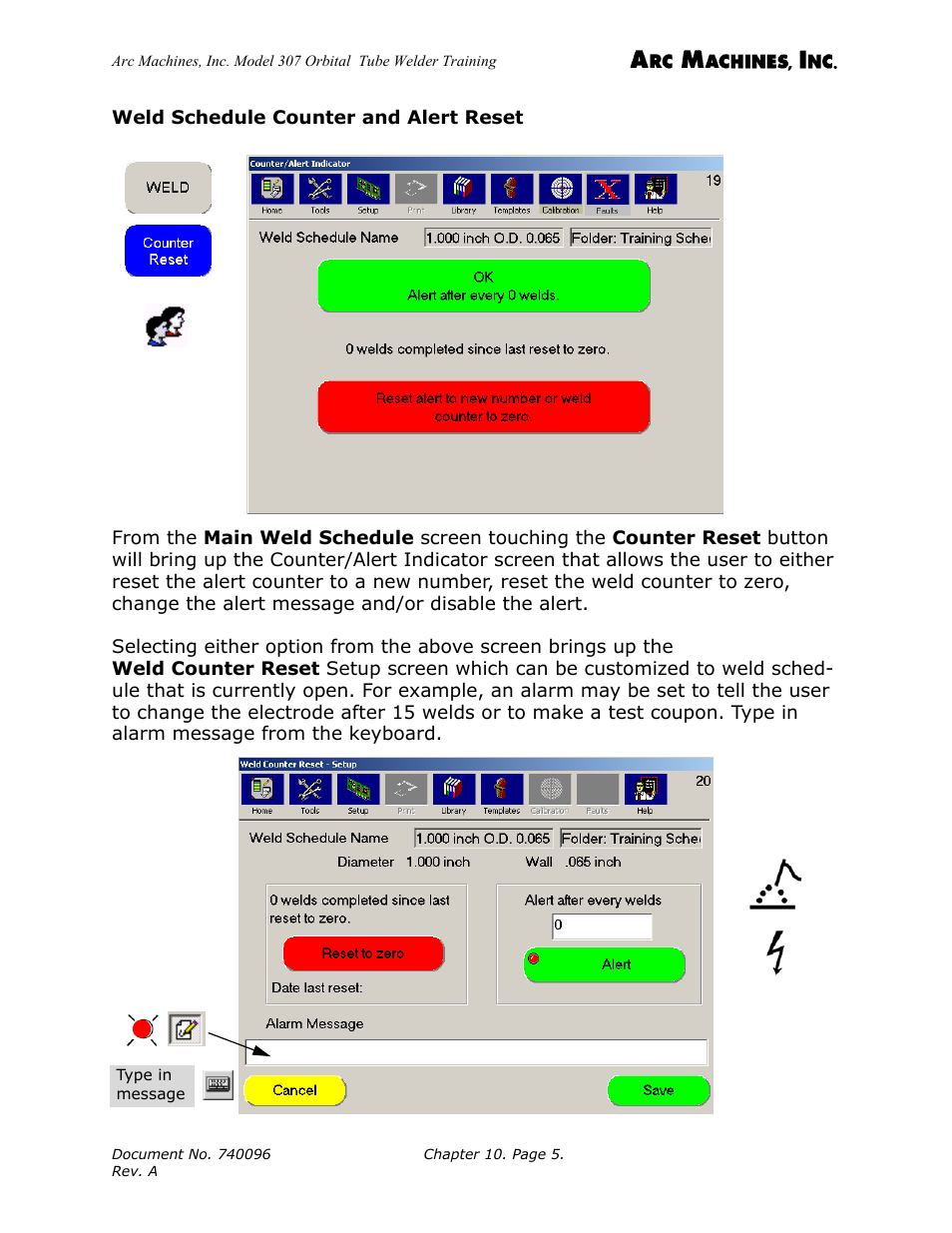 Weld schedule counter and alert reset | Arc Machines 307 User Manual | Page 125 / 190