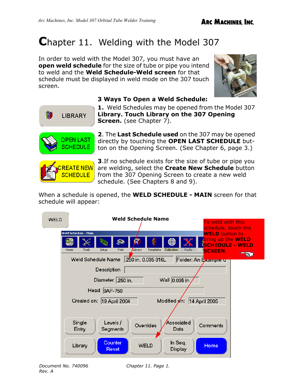 Chapter 11. welding with the model 307 | Arc Machines 307 User Manual | Page 126 / 190