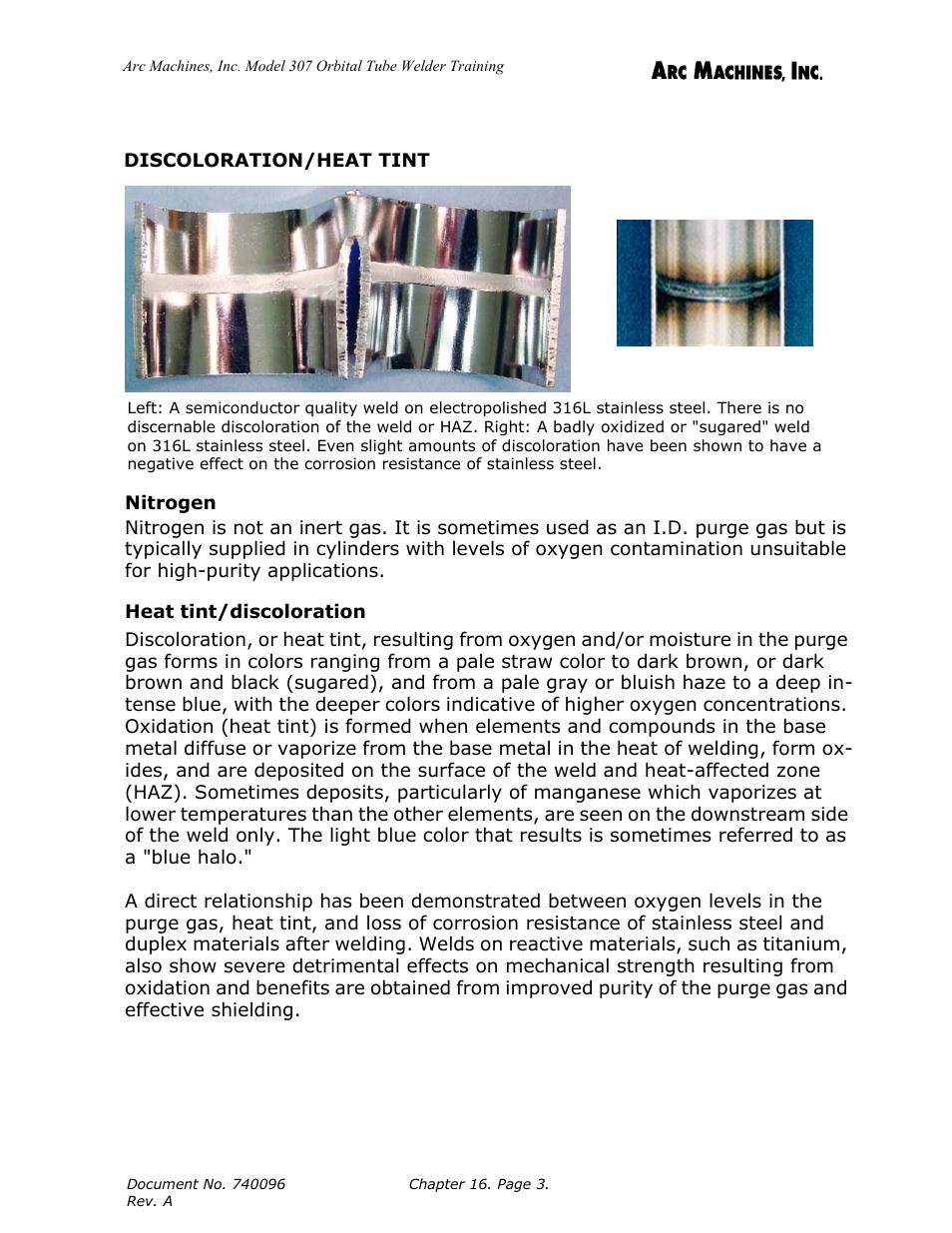 Nitrogen, Heat tint/discoloration | Arc Machines 307 User Manual | Page 156 / 190