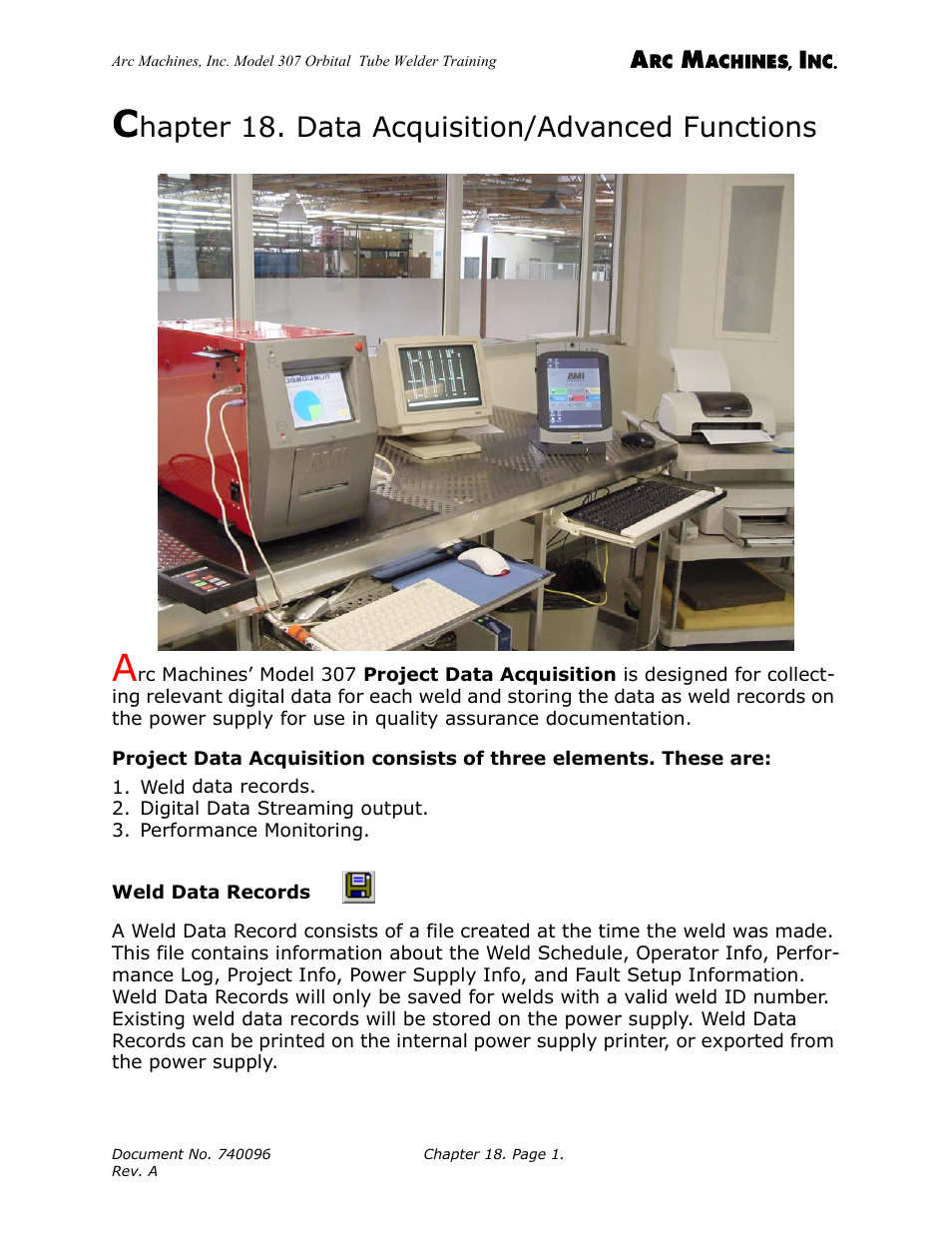 Chapter 18. data acquisition/advanced functions, Weld data records, Hapter 18. data acquisition/advanced functions | Arc Machines 307 User Manual | Page 168 / 190