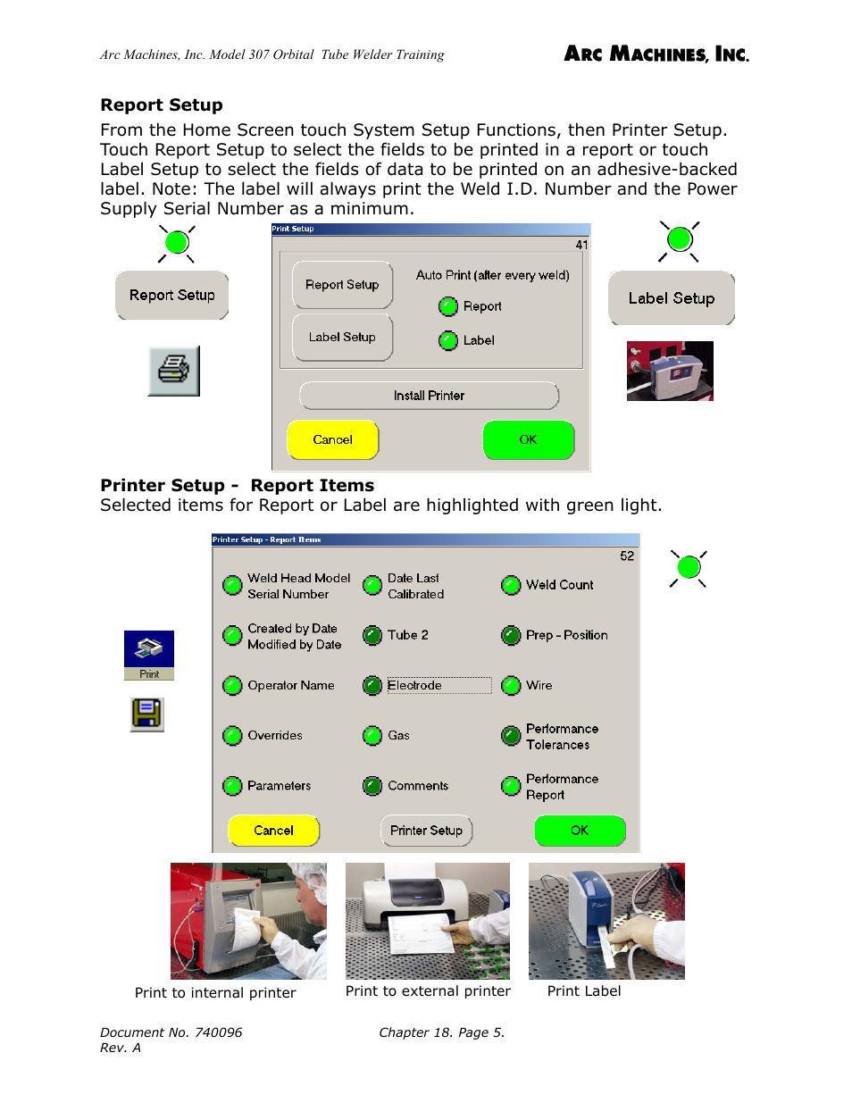 Report setup | Arc Machines 307 User Manual | Page 172 / 190