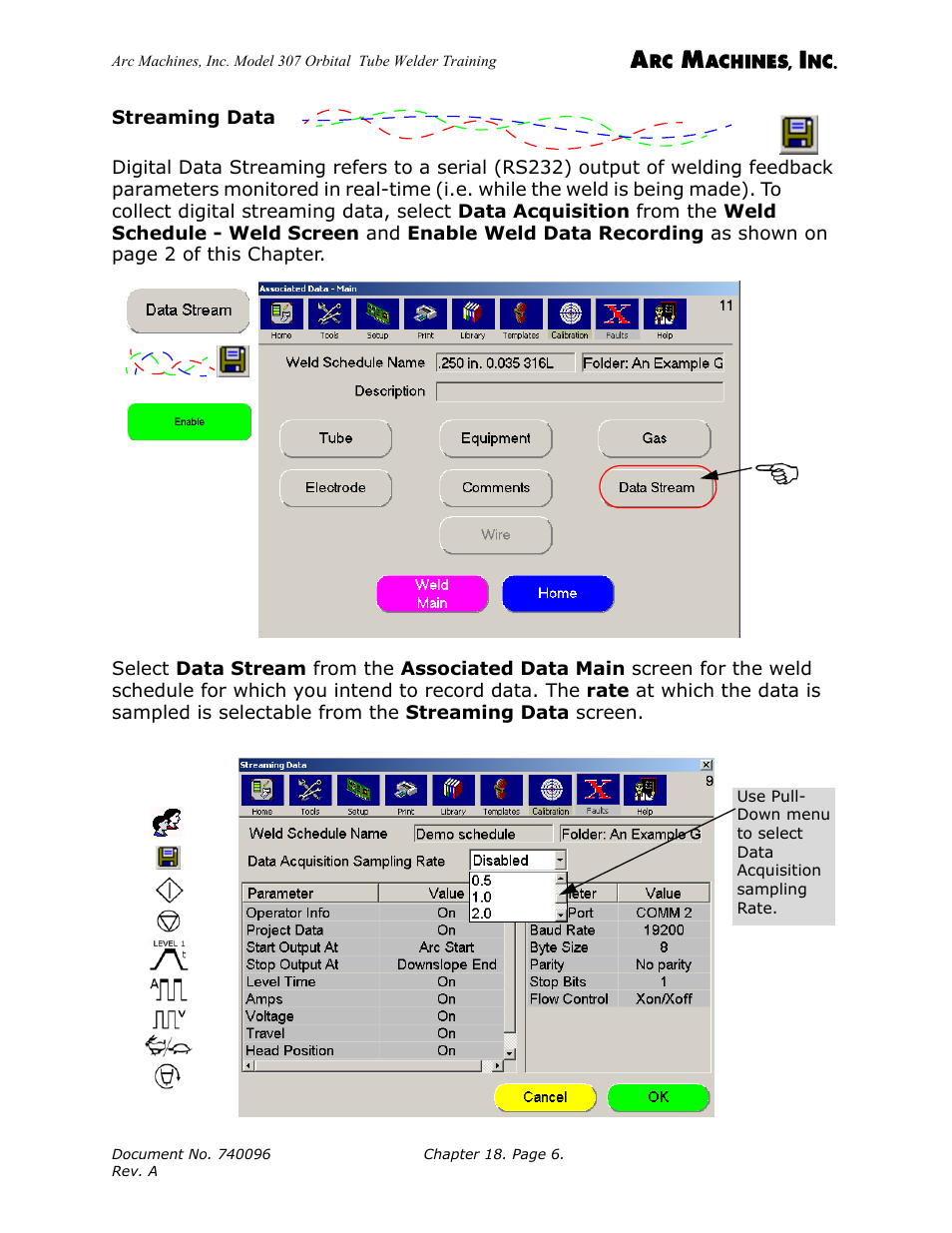 Streaming data | Arc Machines 307 User Manual | Page 173 / 190