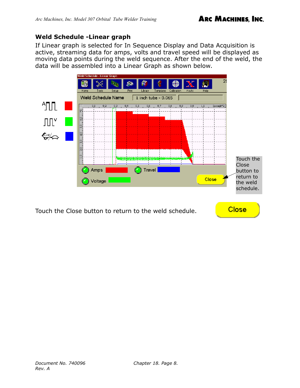Weld schedule -linear graph | Arc Machines 307 User Manual | Page 175 / 190