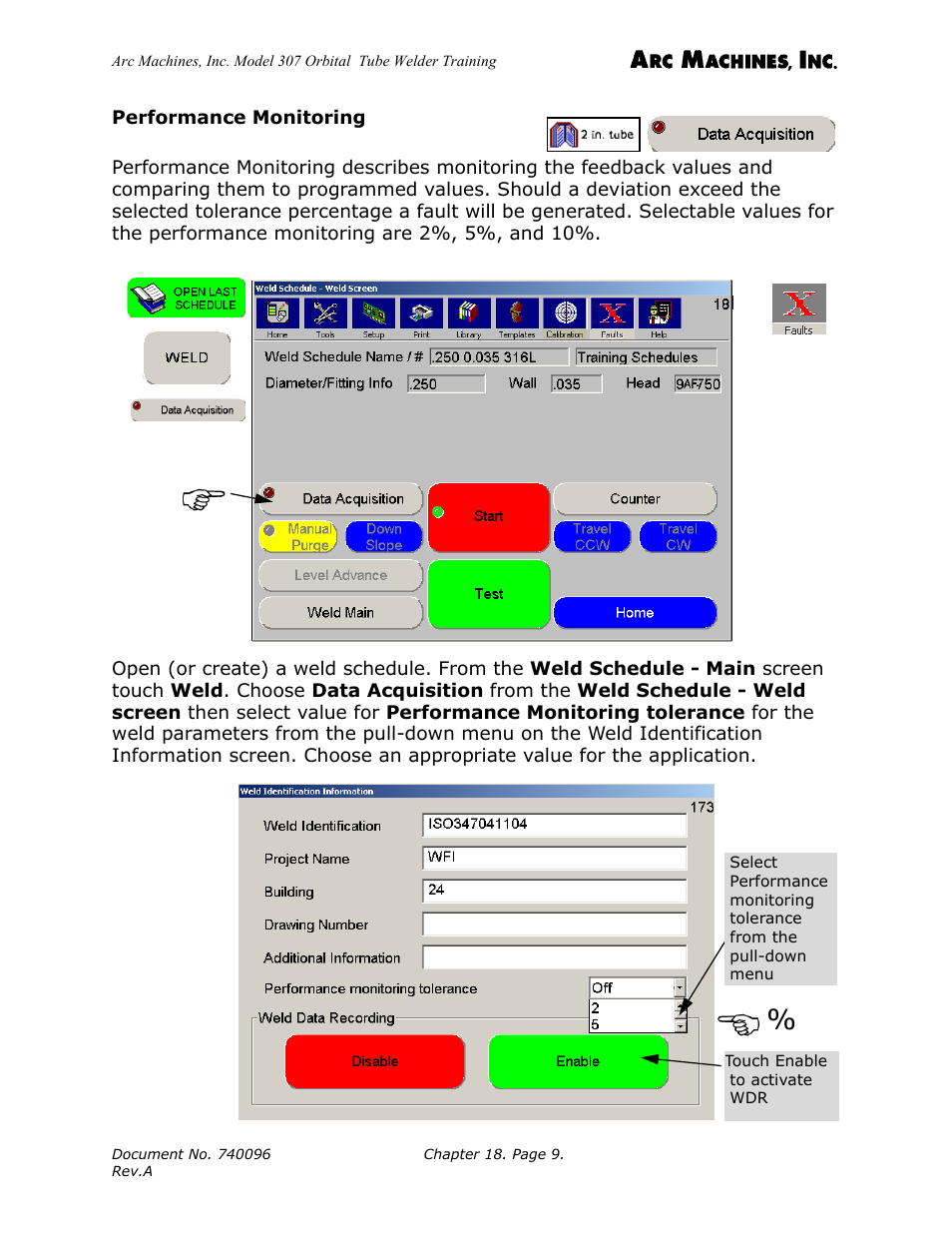 Performance monitoring | Arc Machines 307 User Manual | Page 176 / 190