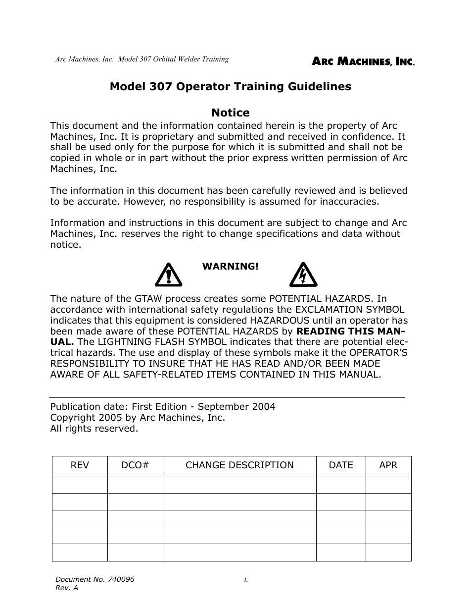 Arc Machines 307 User Manual | Page 4 / 190