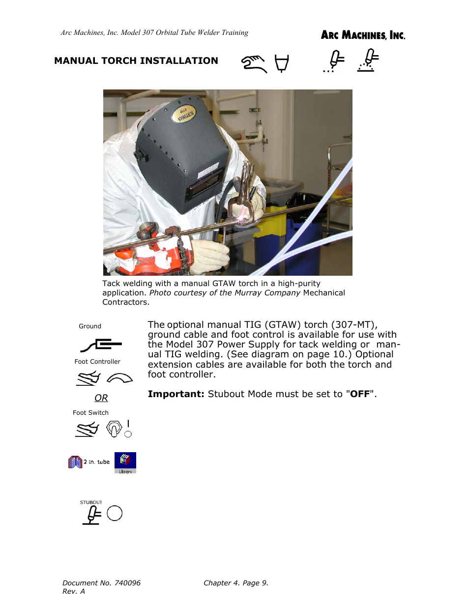 Manual torch installation | Arc Machines 307 User Manual | Page 43 / 190