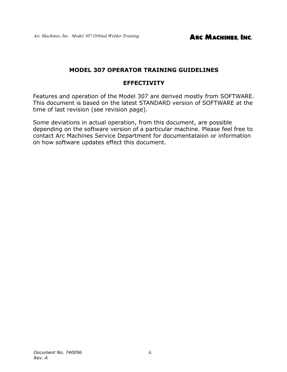 Arc Machines 307 User Manual | Page 5 / 190