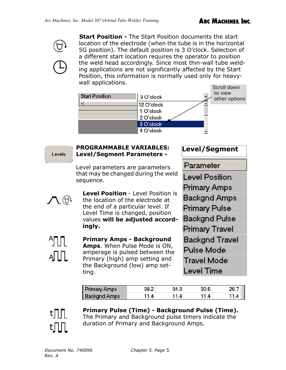 Level/segment | Arc Machines 307 User Manual | Page 54 / 190