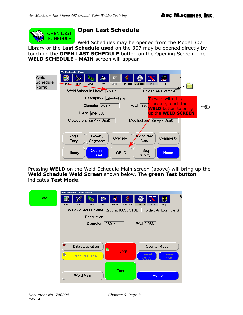 Open last schedule | Arc Machines 307 User Manual | Page 59 / 190