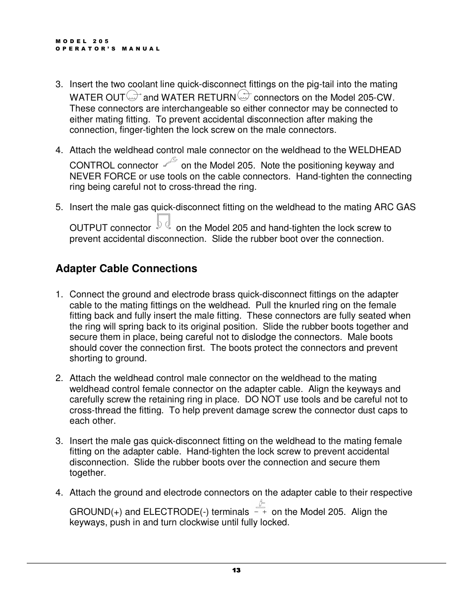 Adapter cable connections | Arc Machines 205 WDR User Manual | Page 17 / 59