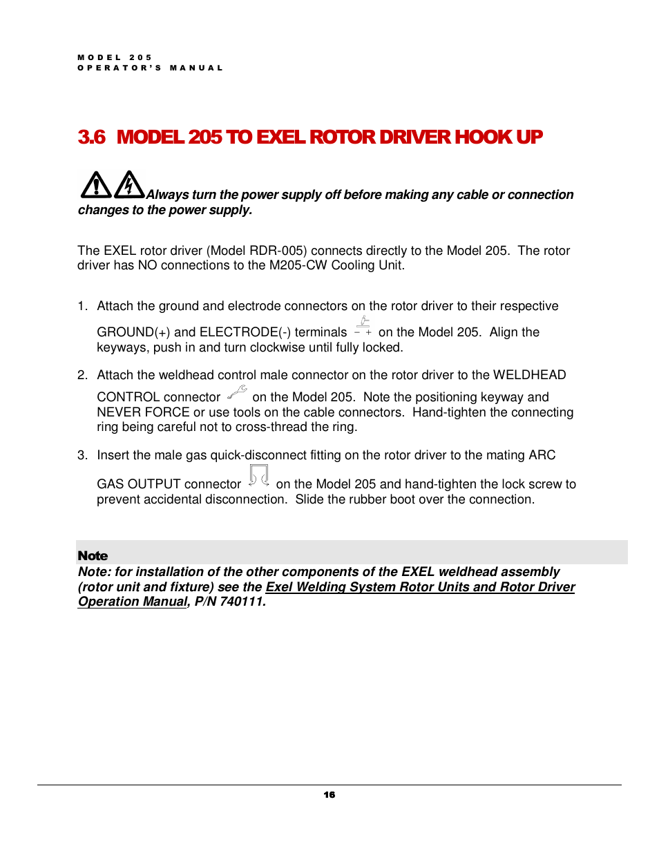 6 model 205 to exel rotor driver hook up | Arc Machines 205 WDR User Manual | Page 20 / 59