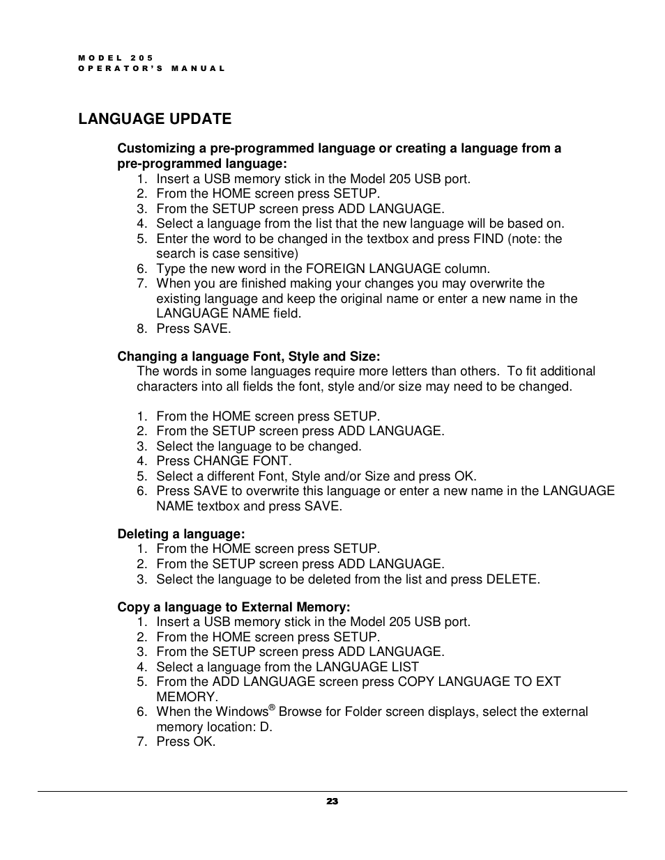 Language update | Arc Machines 205 WDR User Manual | Page 27 / 59
