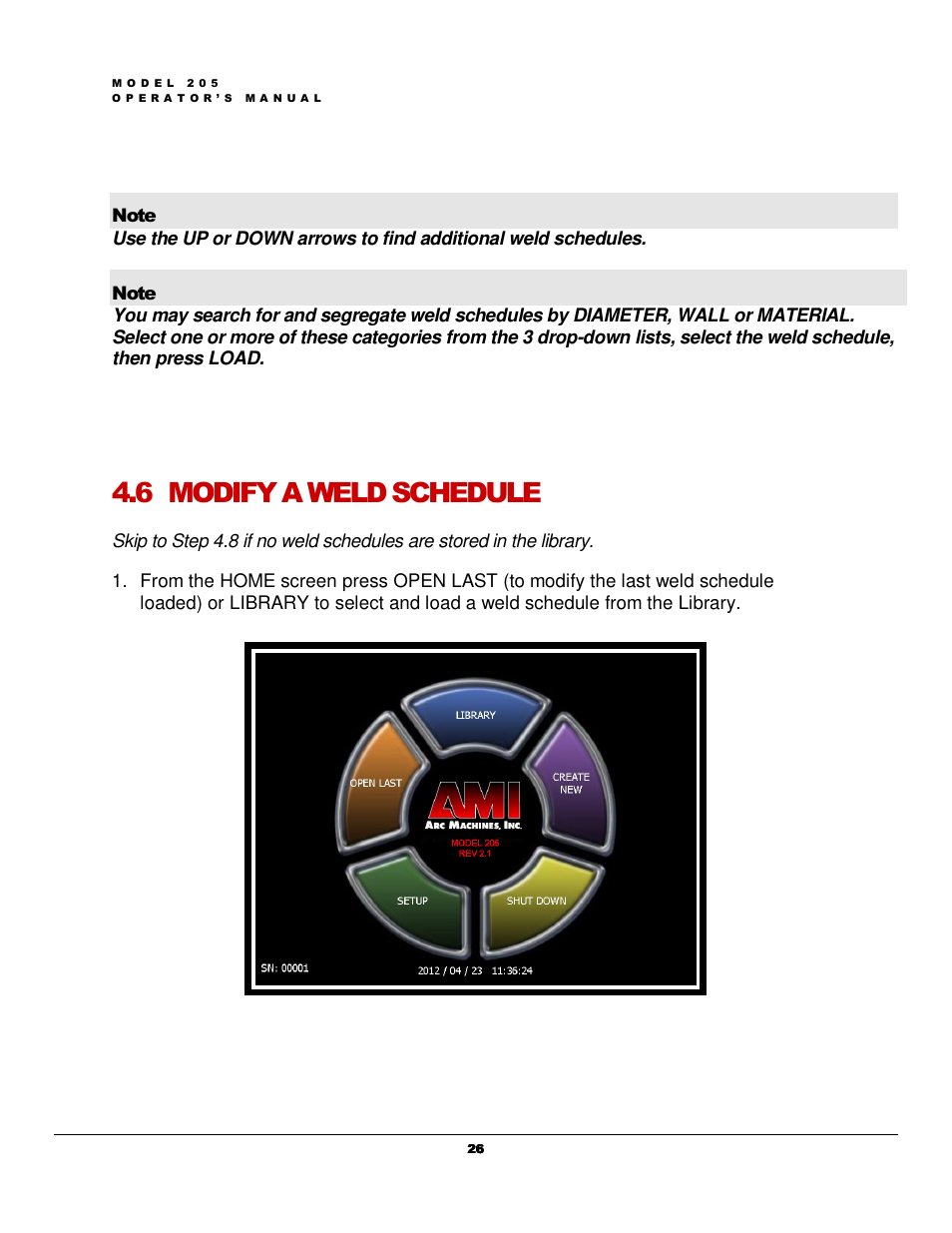 6 modify a weld schedule | Arc Machines 205 WDR User Manual | Page 30 / 59