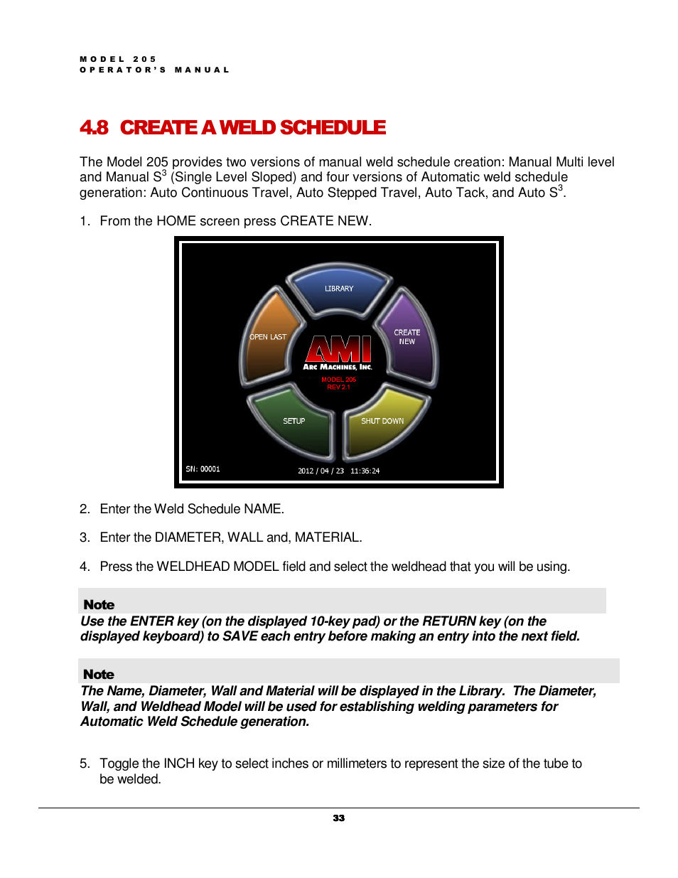 8 create a weld schedule | Arc Machines 205 WDR User Manual | Page 37 / 59