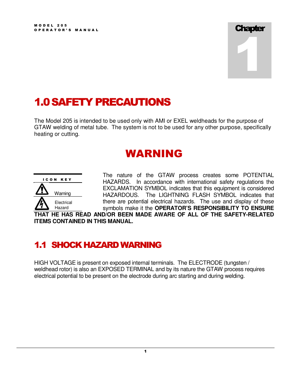 0 safety precautions, Warning | Arc Machines 205 WDR User Manual | Page 5 / 59