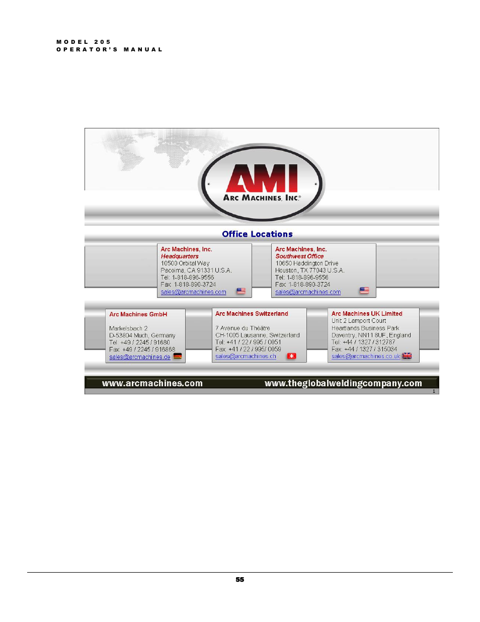 Arc Machines 205 WDR User Manual | Page 59 / 59