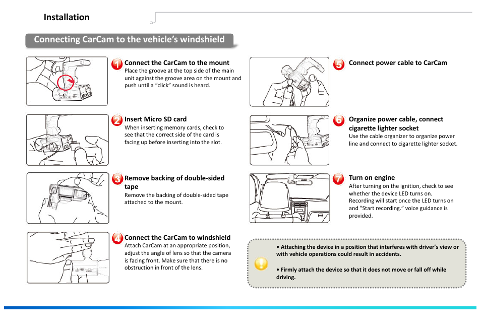 Slide number 4, Connecting carcam to the vehicle’s windshield, Installation | Astak G660 DashPro2Channel - Quick Start Guide User Manual | Page 4 / 4