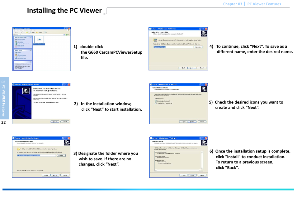 Slide number 24, Installing the pc viewer | Astak G660 DashPro2Channel - User Manual User Manual | Page 24 / 34