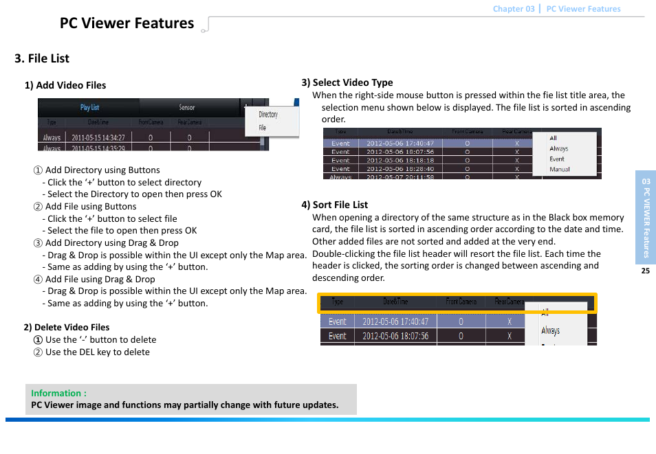 Slide number 27, Pc viewer features, File list | Astak G660 DashPro2Channel - User Manual User Manual | Page 27 / 34