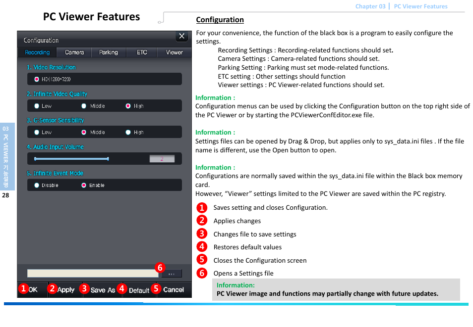 Slide number 30, Pc viewer features | Astak G660 DashPro2Channel - User Manual User Manual | Page 30 / 34