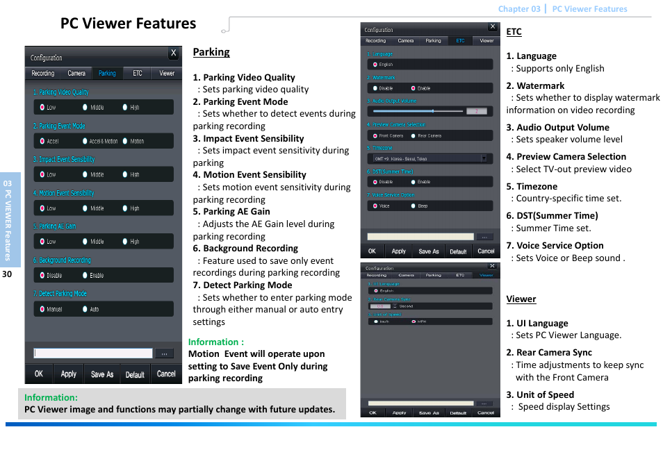 Slide number 32, Pc viewer features | Astak G660 DashPro2Channel - User Manual User Manual | Page 32 / 34