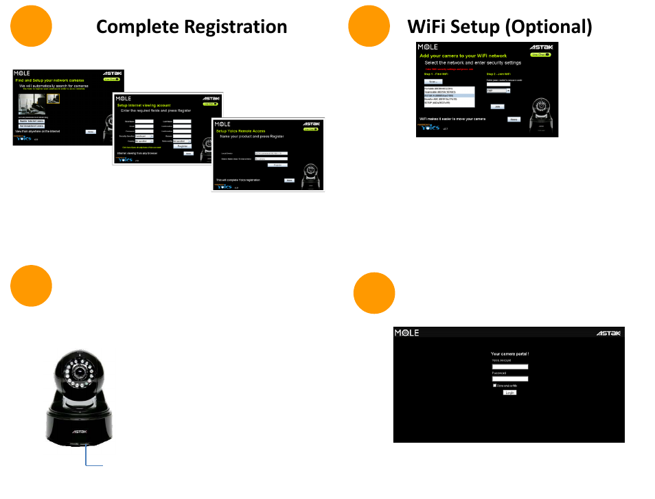 Slide number 2, Wifi setup (optional), Complete registration | Astak MOLE VGA User Manual | Page 2 / 4