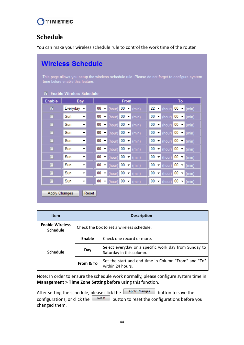 Schedule | Astak R4020A - User Manual User Manual | Page 45 / 84