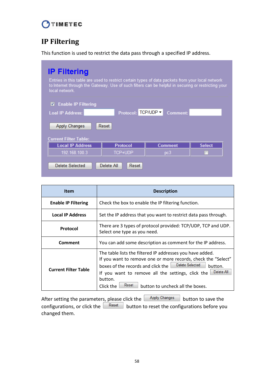 Ip filtering | Astak R4020A - User Manual User Manual | Page 59 / 84