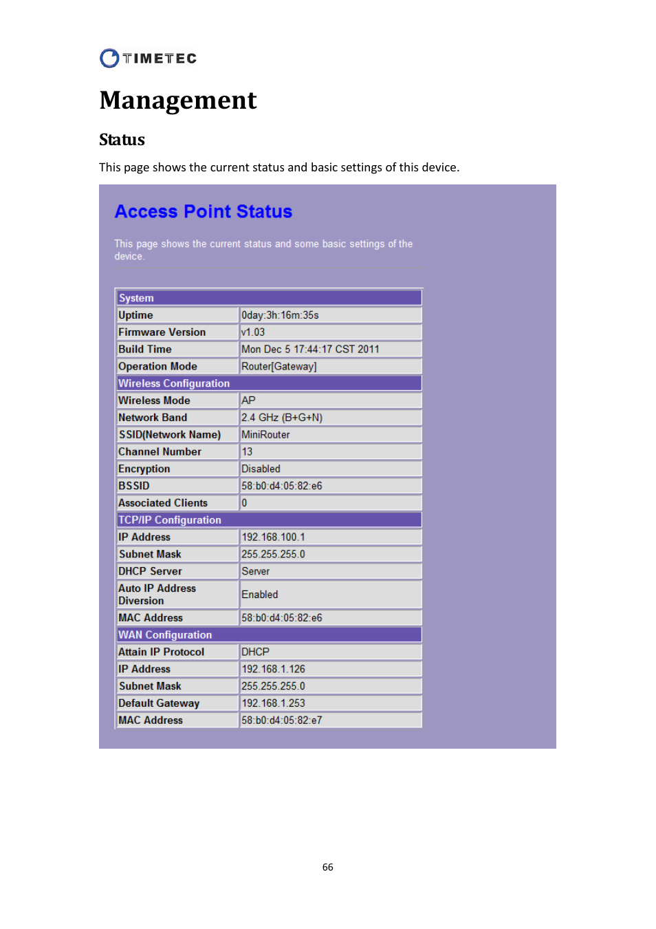 Management, Status | Astak R4020A - User Manual User Manual | Page 67 / 84