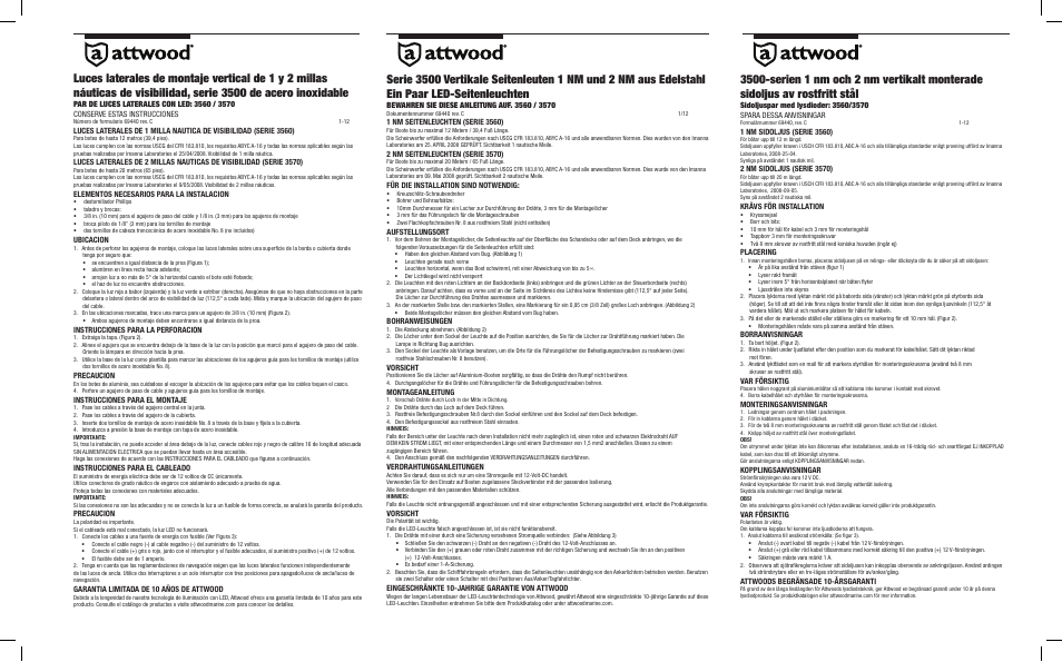 Attwood 3500 Series LED Vertical Sidelights User Manual | Page 2 / 2