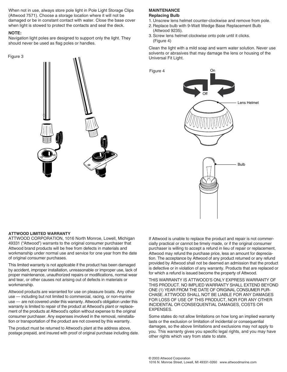 Attwood 1-Mile Pulsar Pole Mounted Bi-Color Stowaway User Manual | Page 2 / 2