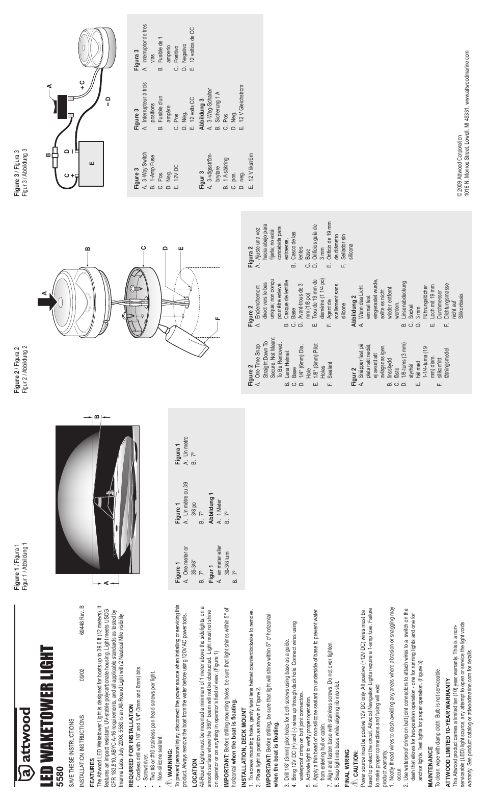 Attwood LED Waketower All-Round Light User Manual | 2 pages