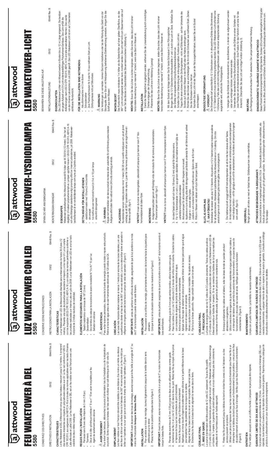 69448_ledwaketowerlightinstr_b_rb, Feu w ake tower à del, Luz w ake tower con led | Wake tower-l ysdiodl amp a, Led w ake tower-licht | Attwood LED Waketower All-Round Light User Manual | Page 2 / 2