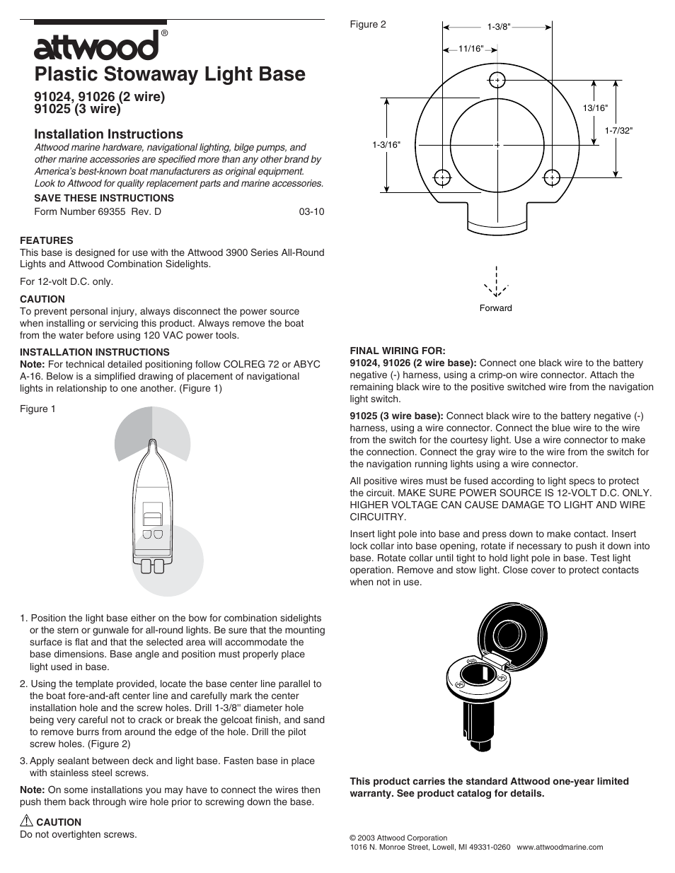 Attwood Round Base with Stainless Steel Cover User Manual | 1 page