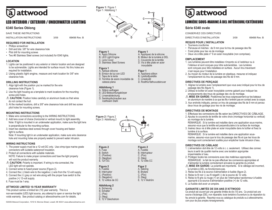 Attwood LED Underwater/Oval Spot Lights 3-Inch Series User Manual | 2 pages