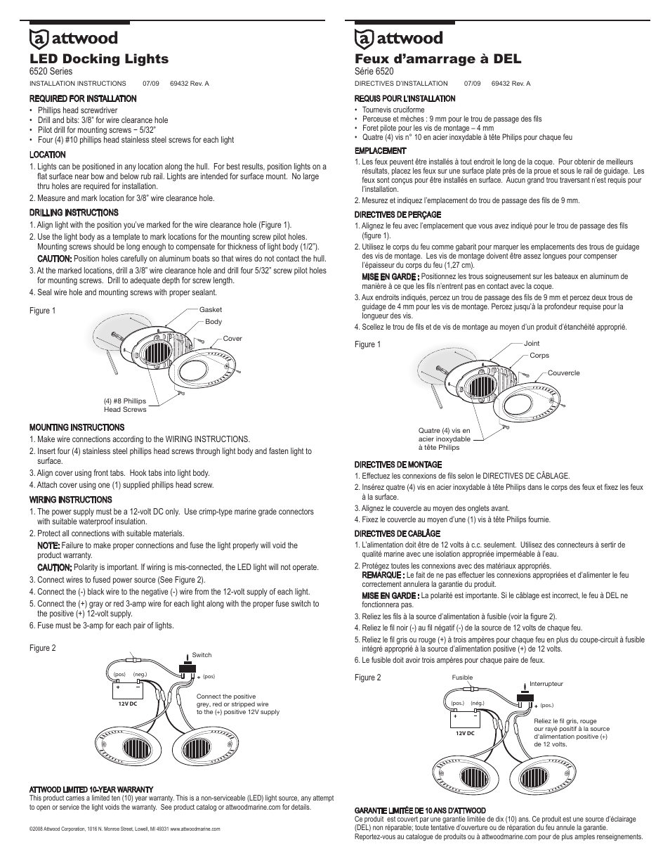 Attwood LED Docking Lights User Manual | 2 pages