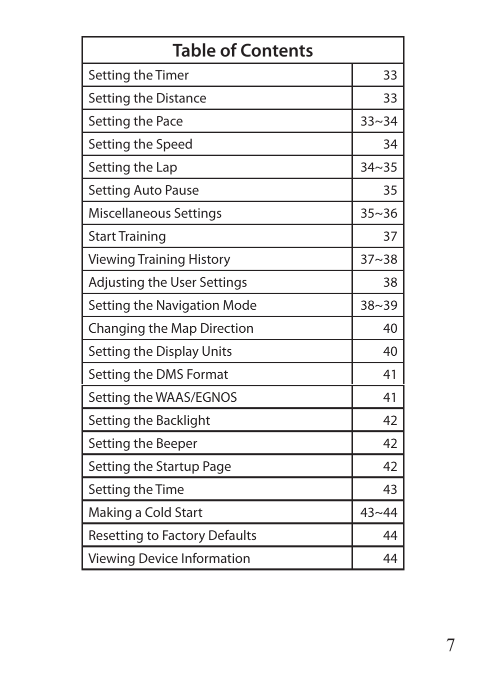 7table of contents | Bushnell ONIX 110 User Manual | Page 7 / 60