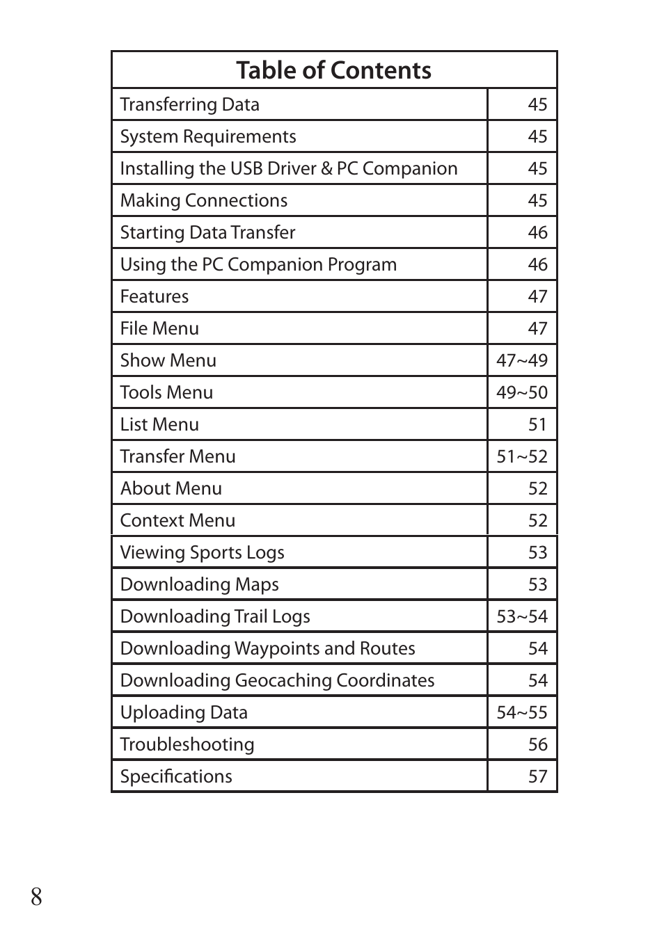 8table of contents | Bushnell ONIX 110 User Manual | Page 8 / 60