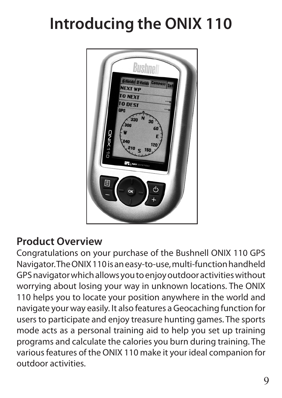 Introducing the onix 110 | Bushnell ONIX 110 User Manual | Page 9 / 60