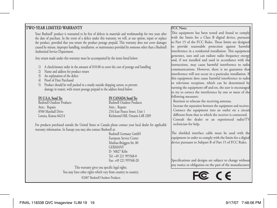 Bushnell 11-8338 User Manual | Page 19 / 20