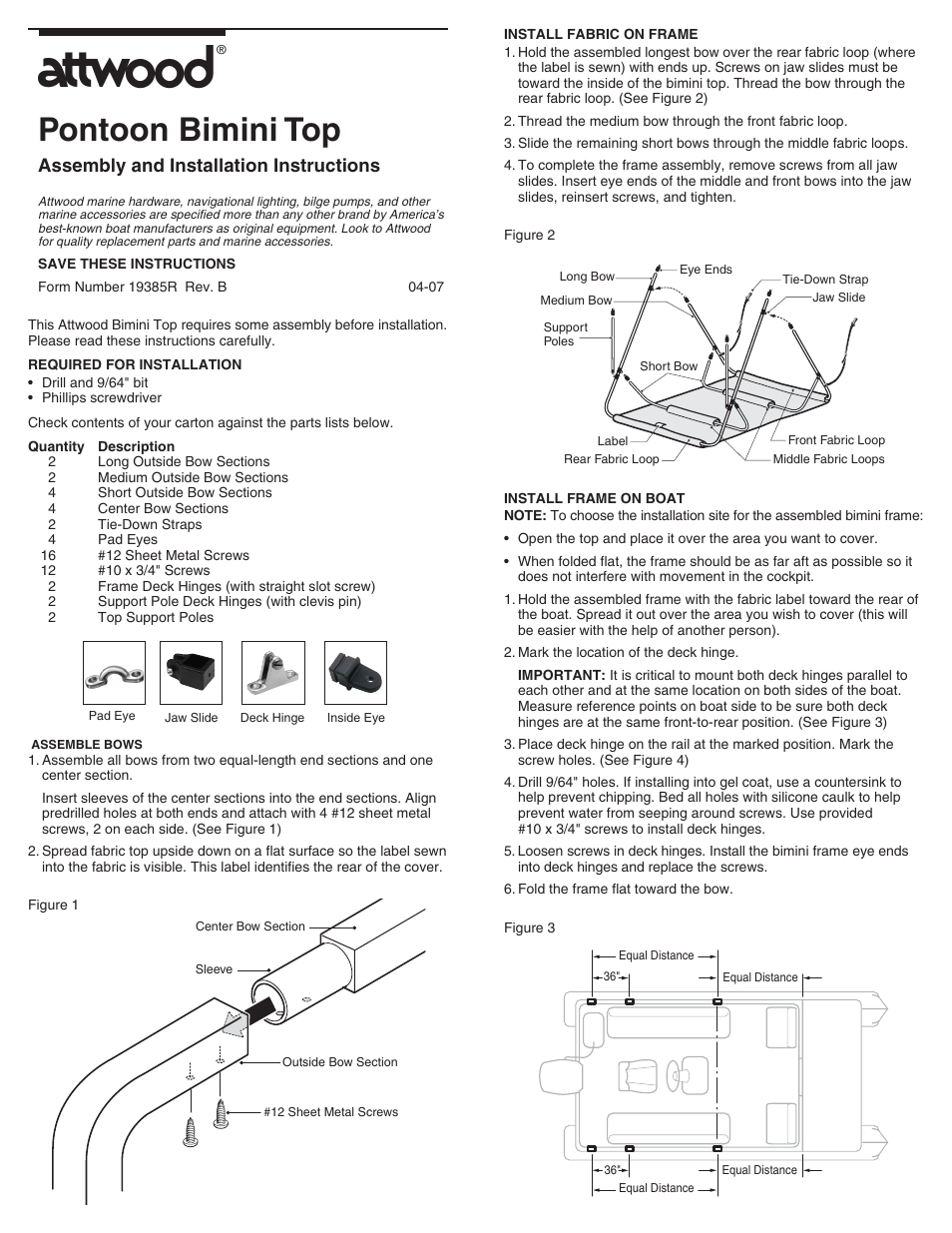 Attwood Pontoon Bimini Tops User Manual | 2 pages