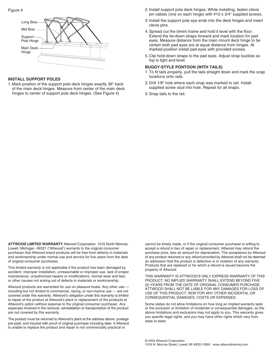 Attwood Pontoon Bimini Tops User Manual | Page 2 / 2