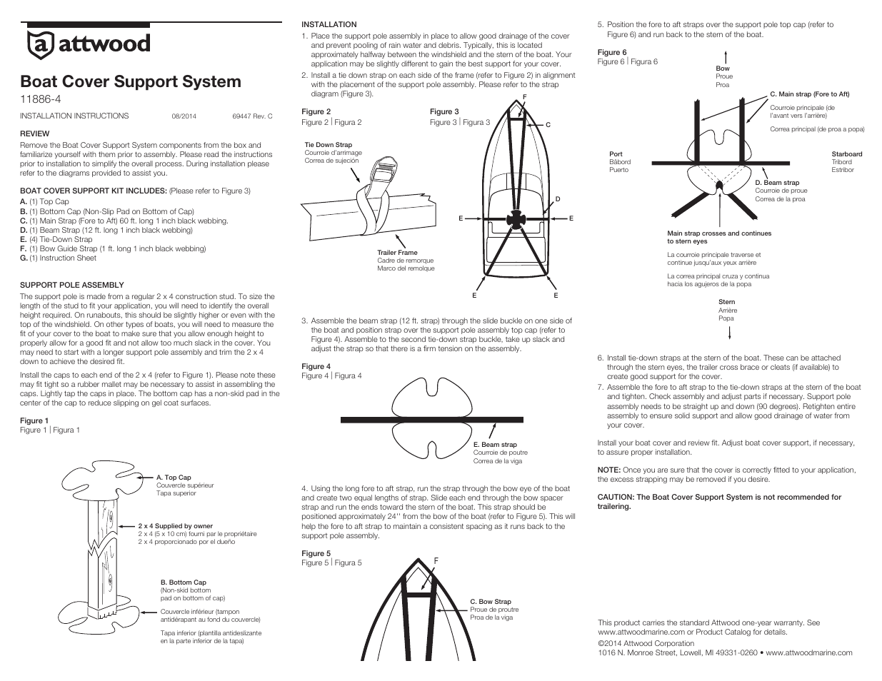 Attwood Heavy Duty Boat Cover Support System User Manual | 2 pages
