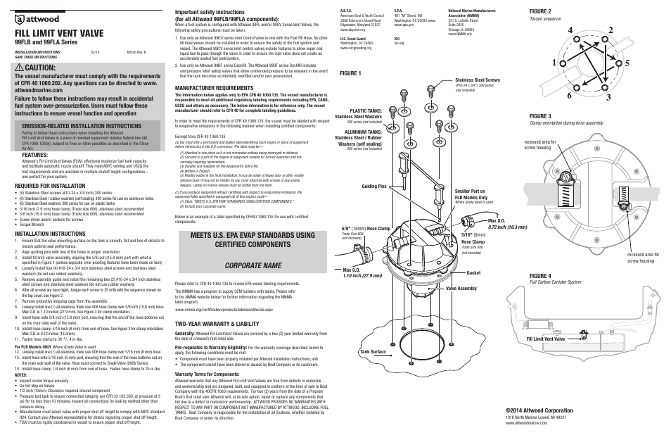 Attwood Fill Limit Vent Valve User Manual | 1 page