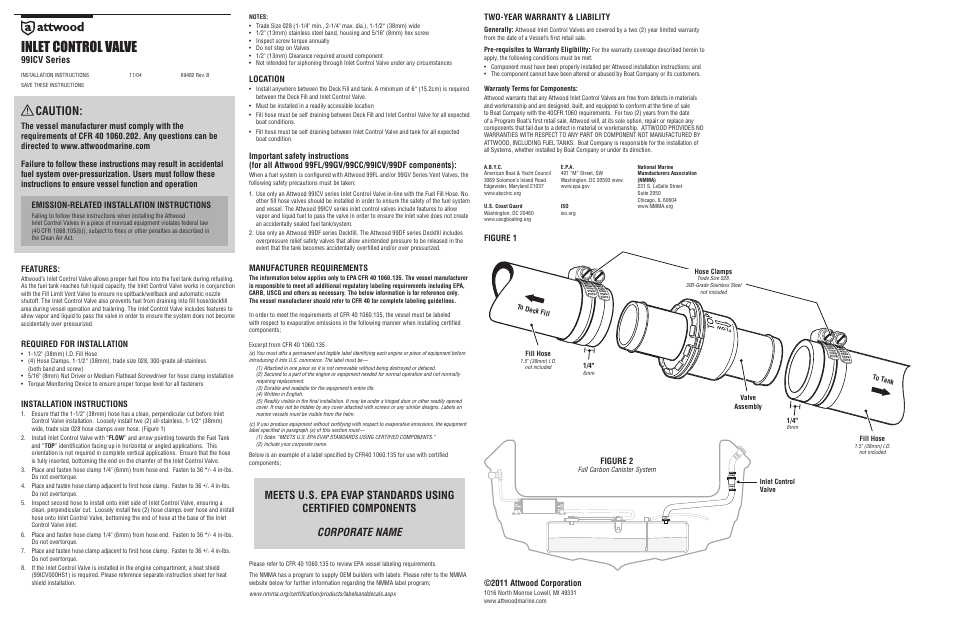Attwood Inlet Control Valve User Manual | 1 page