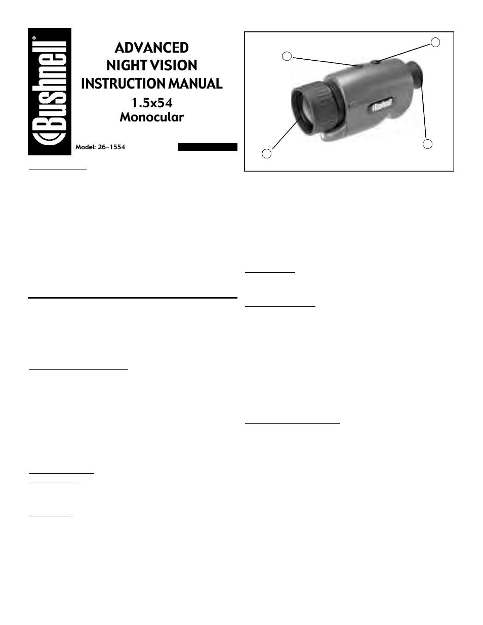 Bushnell 26-1554 User Manual | 2 pages