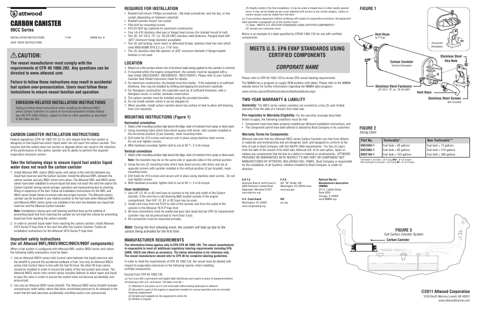 Attwood EPA Certified Carbon Canisters User Manual | 1 page