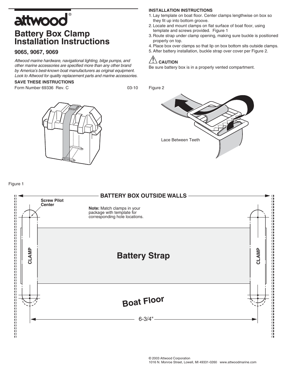 Attwood Battery Straps User Manual | 1 page