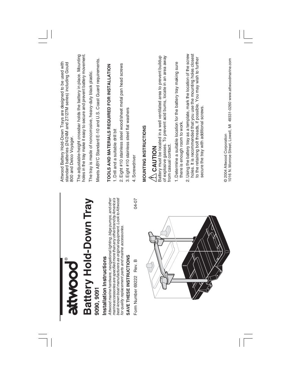 Attwood Battery Tray User Manual | 2 pages