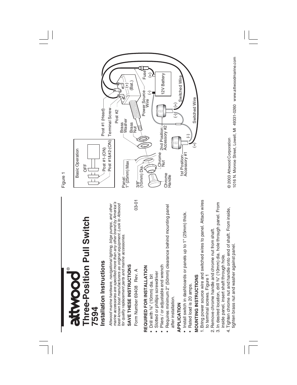 Attwood Push/Pull Switch Three-Position User Manual | 1 page